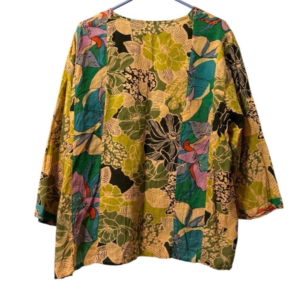 Kathmandu To You Women Measured Tropical Hawaiian Tunic Top Long‎ Sleeve Rayon